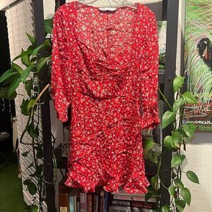 Cute Zara Summer Dress - Floral Mini Dress - Quarter Sleeve - Low Cut - Size XS